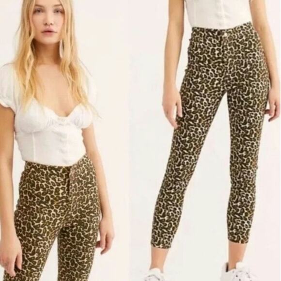 Free People Leopard Cheetah Size 27 Skinny Jeans - Picture 1 of 5